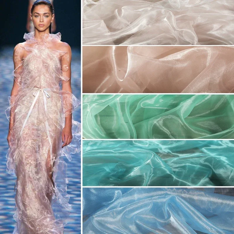 Liquid Texture Transparent Yarn Water Light Yarn Collection Reflective Fabric High Gloss Wedding Dress Designer Fabric