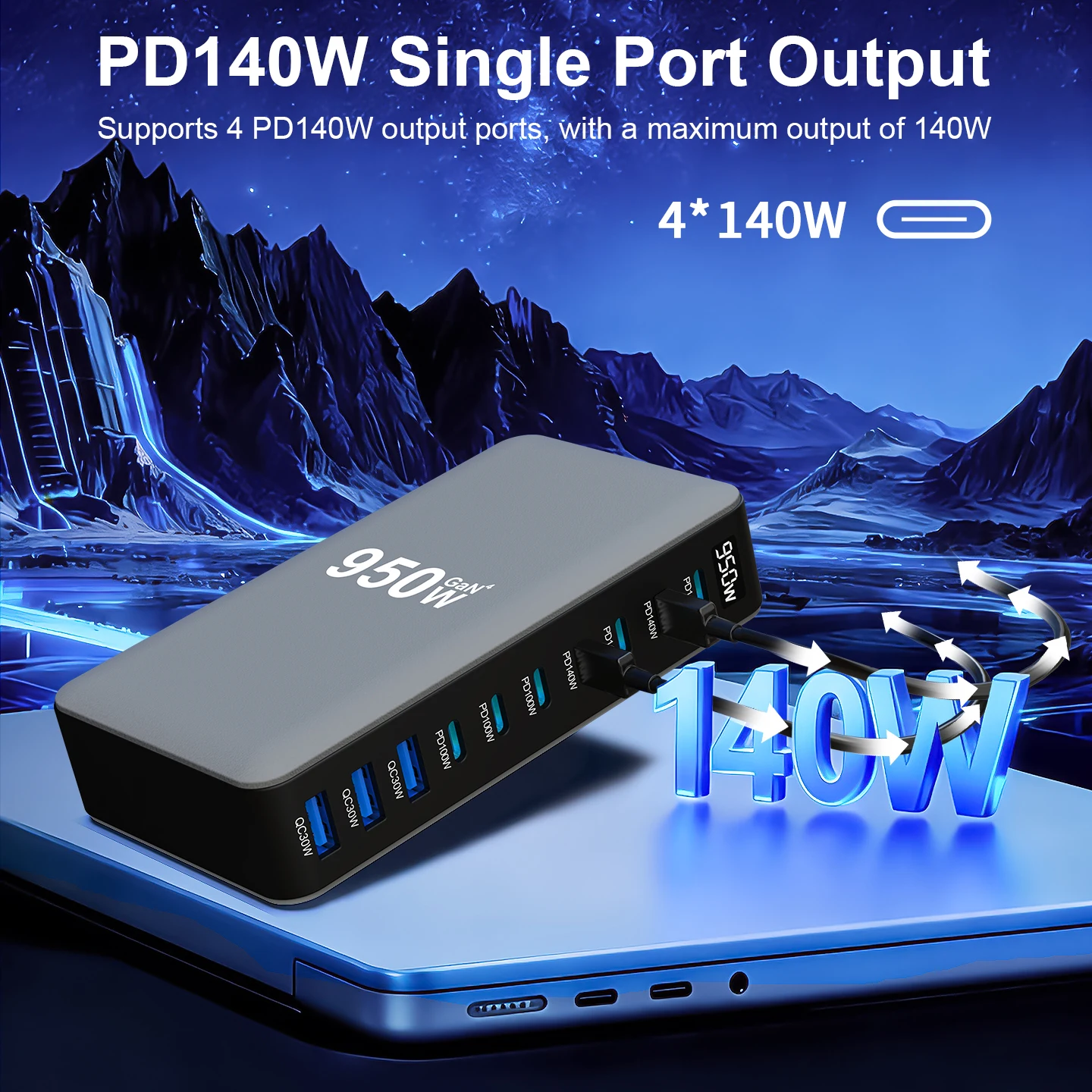 950 واط USB C GaN شاحن 100 واط PD3.0 PPS QC3.0 محطة شحن سريعة متعددة المنافذ لأجهزة الكمبيوتر المحمول آيفون سامسونج ماك بوك برو اللوحي #2