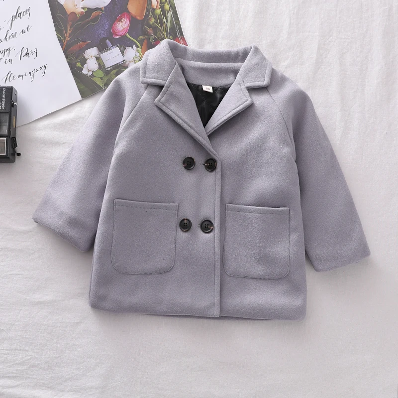 Frühling Jungen Jacken Kind Mädchen Woolen Zweireiher Baby Trenchcoat Revers Herbst Kinder Oberbekleidung Winter Wolle Mantel