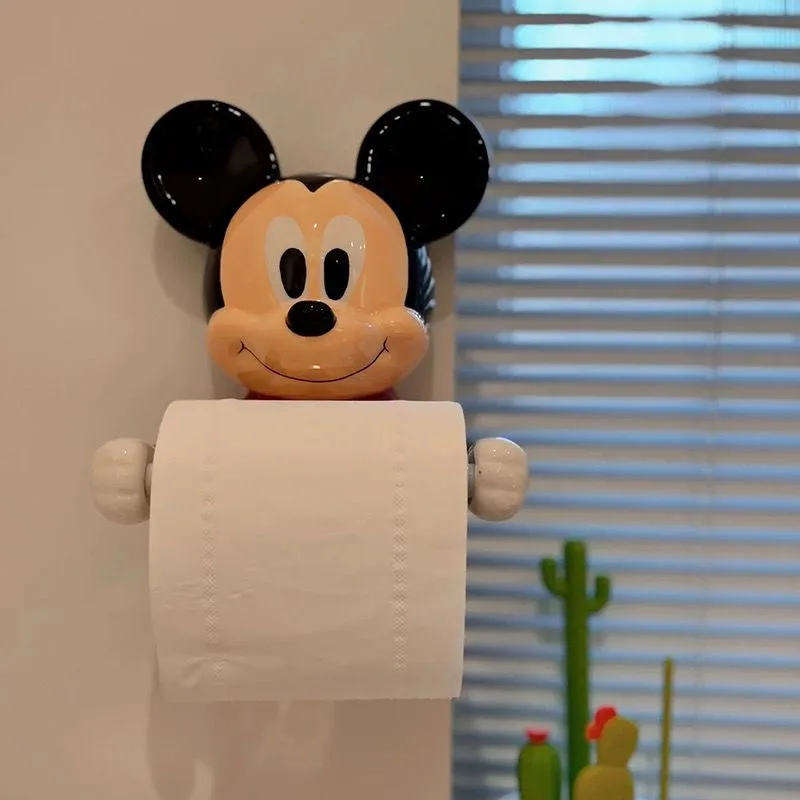 Disney Mickey Mouse Action Figure Toys Cute Mikey Toilet Paper Holder Figure Model Room Decoration