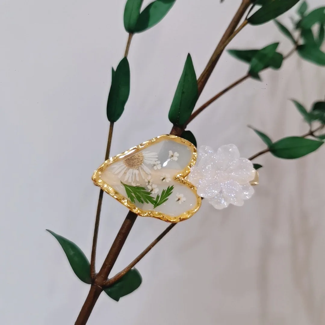 3174 بالجملة 1/5/10 قطعة عينة النبات المجففة زهرة مشبك شعر منقار البط كليب القلب لطيف ريترو ستايل زهرة الشعر التبعي