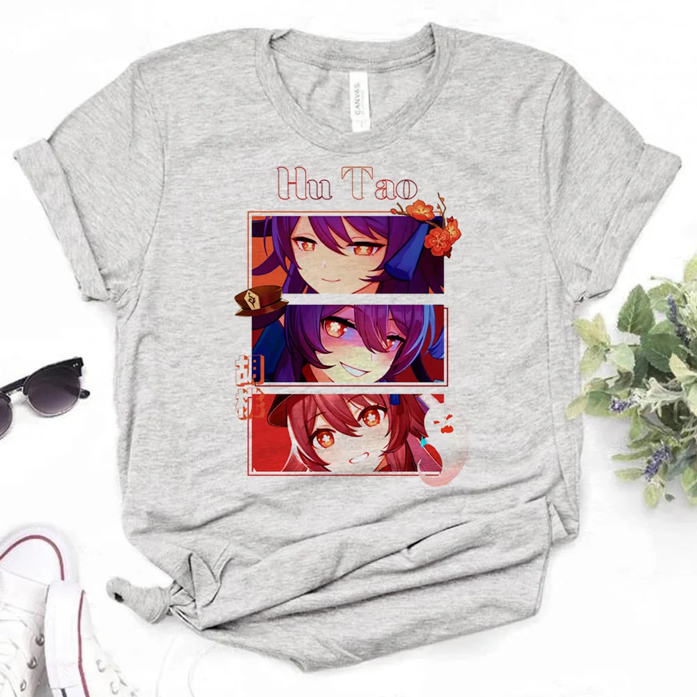 

Hu Tao top women manga tshirt female anime Japanese comic clothes