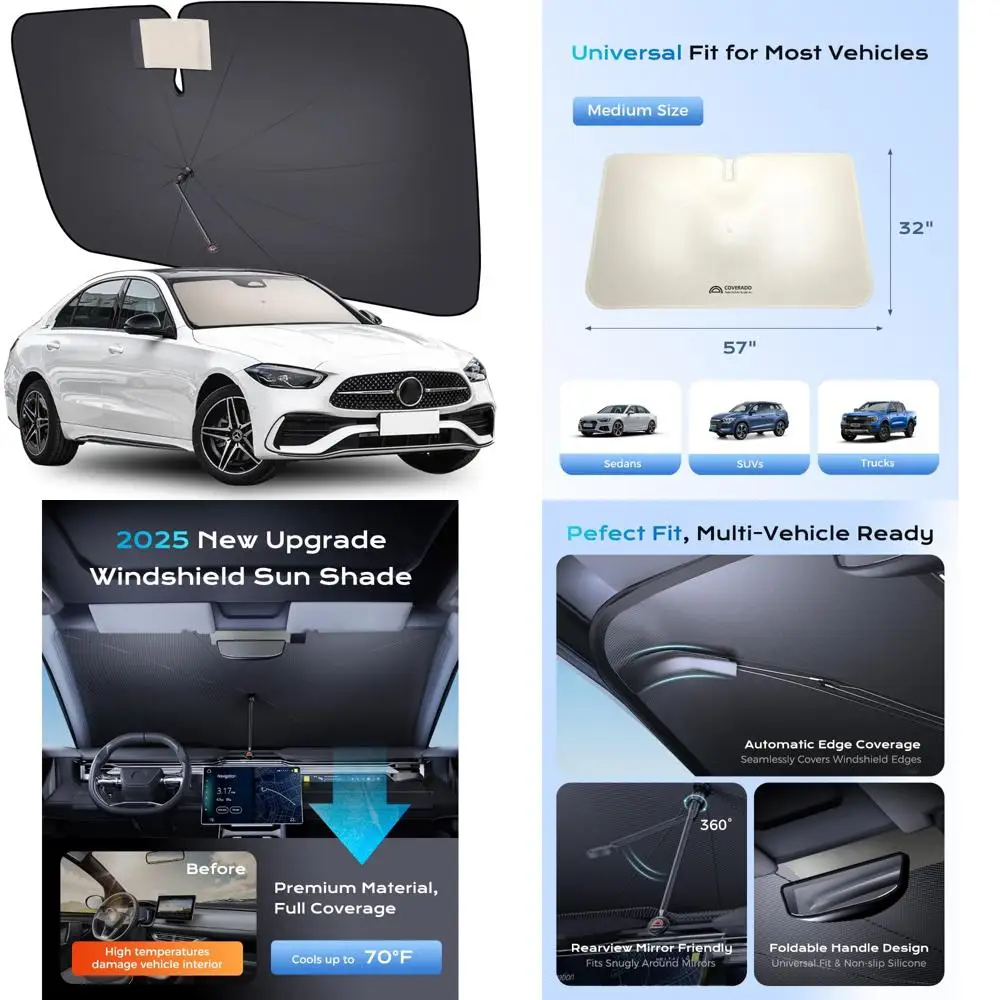 

[2025 upgrade] windshield sun shade, upf80+ sunshade for car windshield blocks heat & uv rays, thickened vinyl coating keep coo