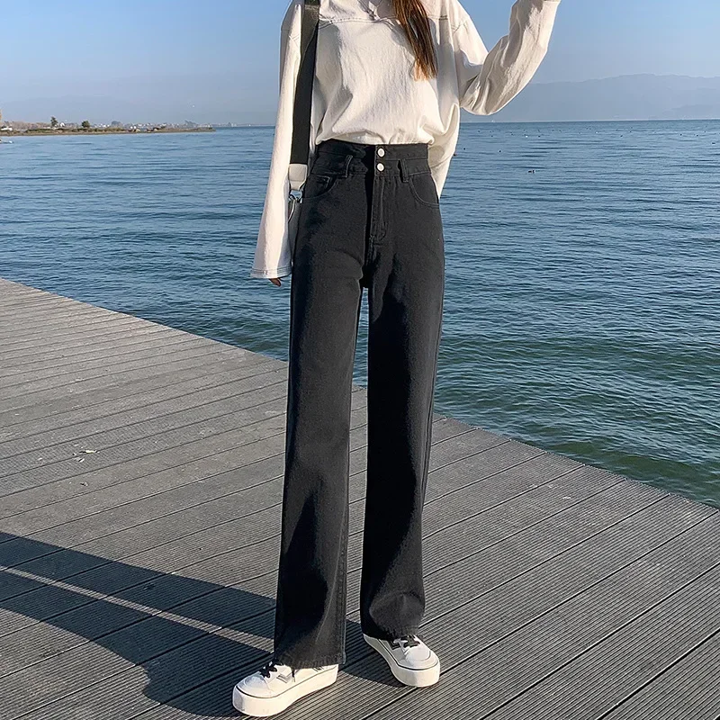 Pop High Waist Wide Leg Women's Jeans Soft Loose Plus Size HyunA Straight Long Pants Draping Effect Slimming Style Hot Sale Of T