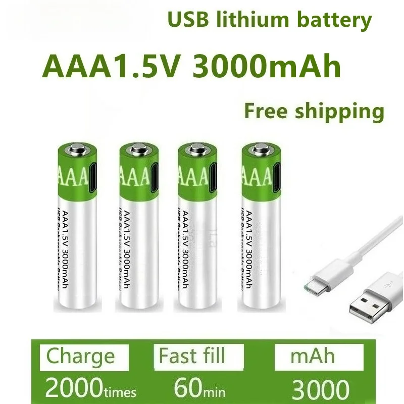 

1 шт. ~ 8 шт. 1,5 В 3000 мАч USB перезаряжаемая литиевая батарея AAA для пульта дистанционного управления/мыши/электрической игрушки литий-ионная батарея с портом Micro USB