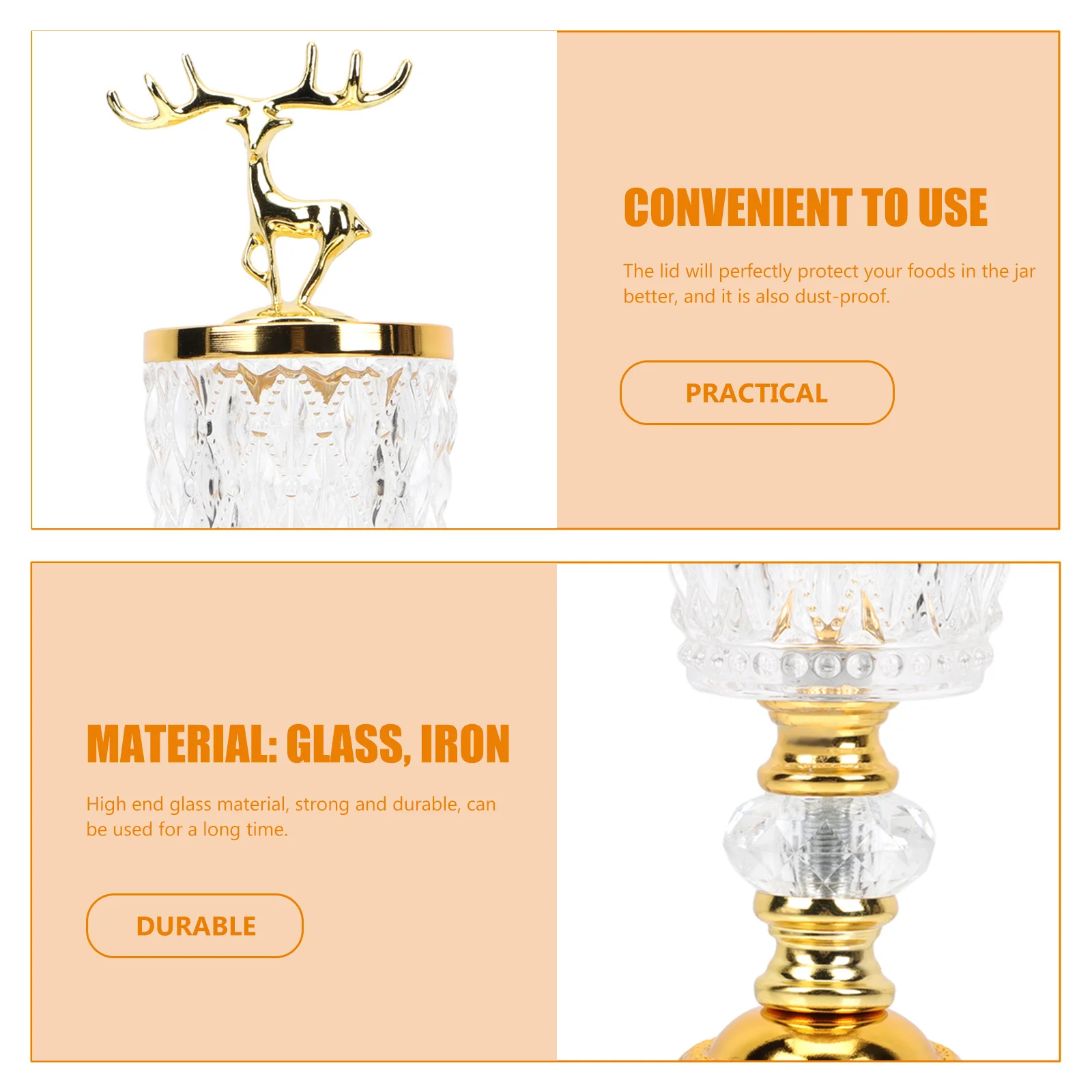 

Gold Deer Design Candy Storage Can Premium Glass Iron Lid Nordic Style Household Desktop Decor Wedding Party Accessory Christmas