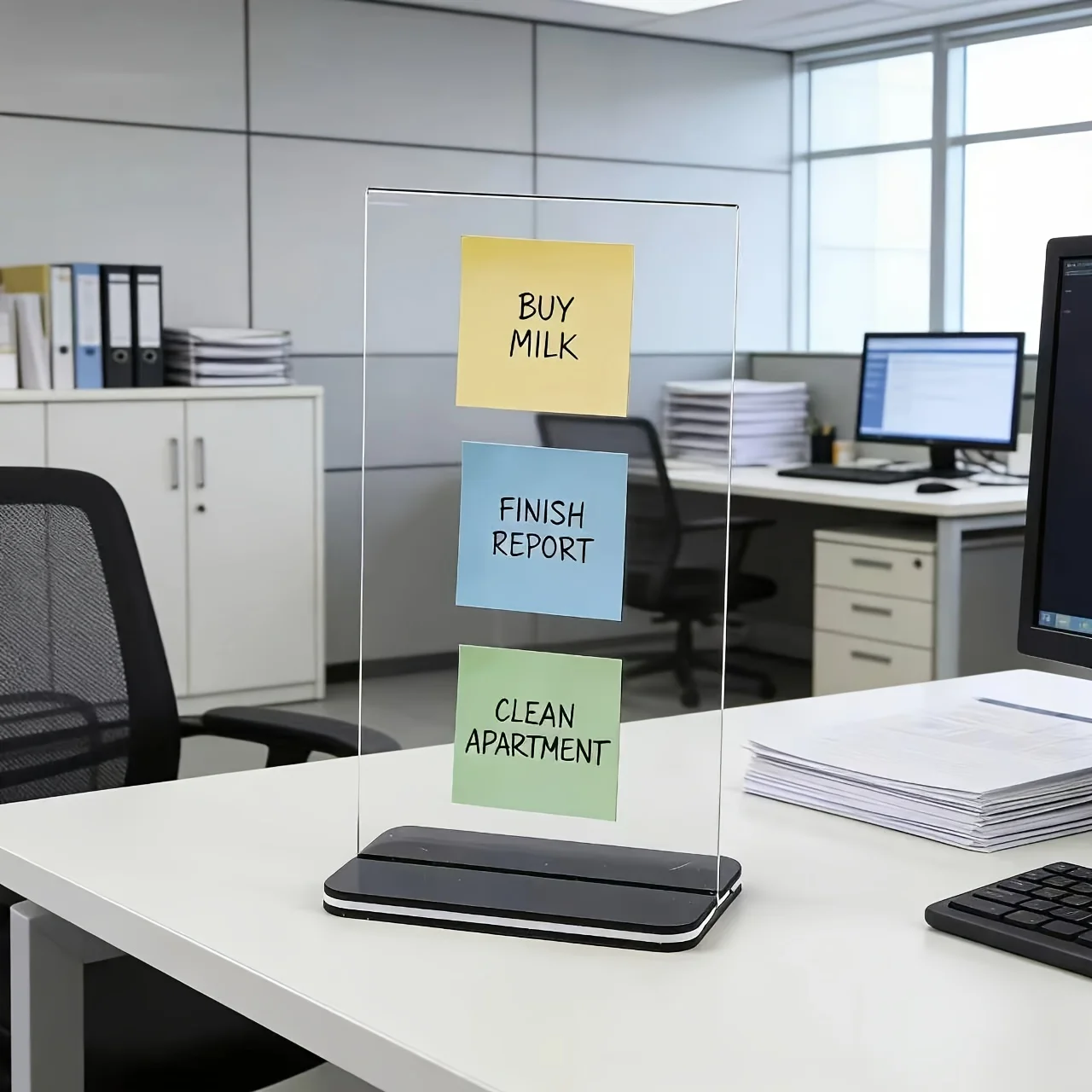 1pc Detachable Transparent Acrylic Memo Board And Memo Information Board Stand, Computer Screen Memo Clip Board,Office Accessory