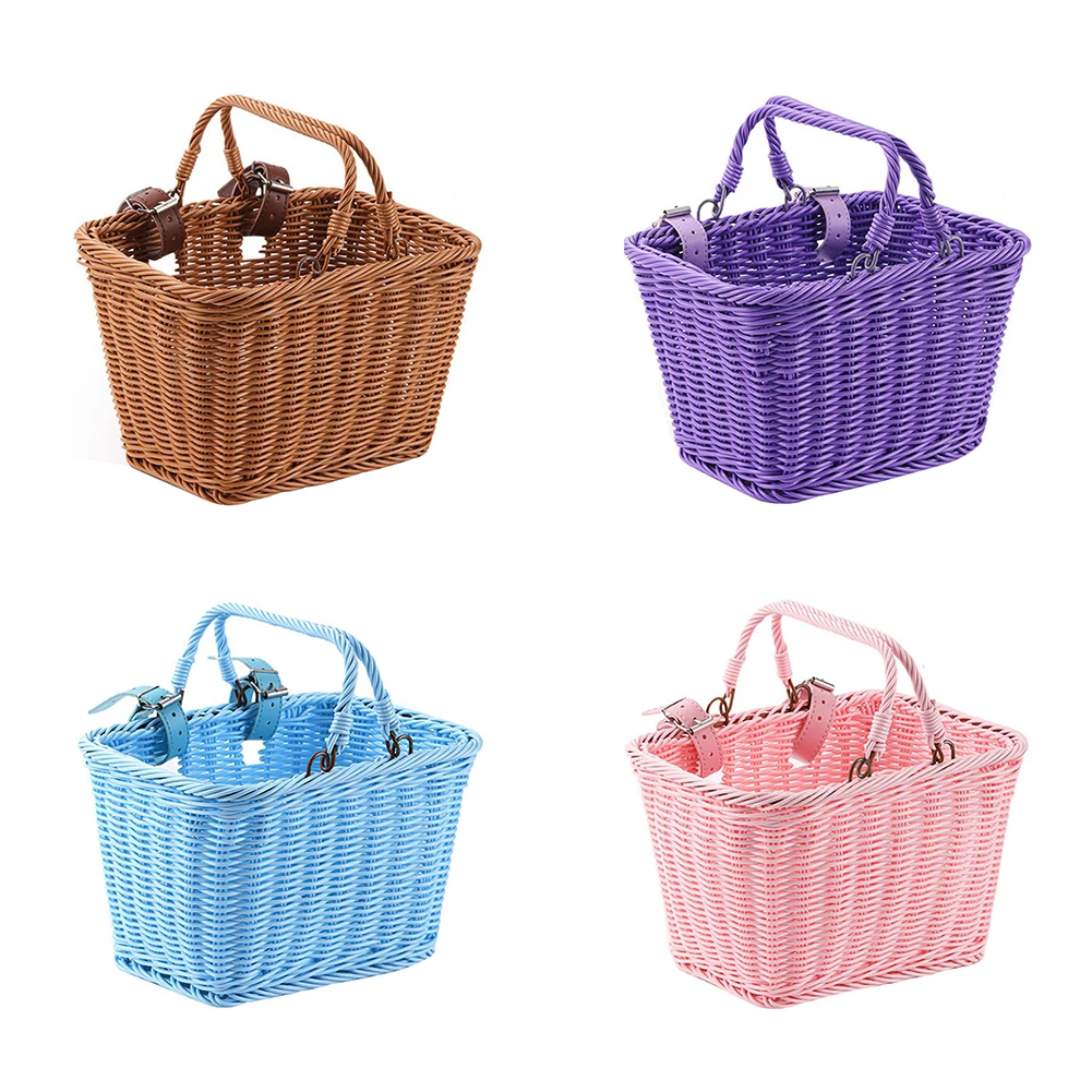 Bike Front Basket with Handles Cycling Handlebar Basket Adjustable Leather Straps Bicycle Storage Basket for Daily Commuting