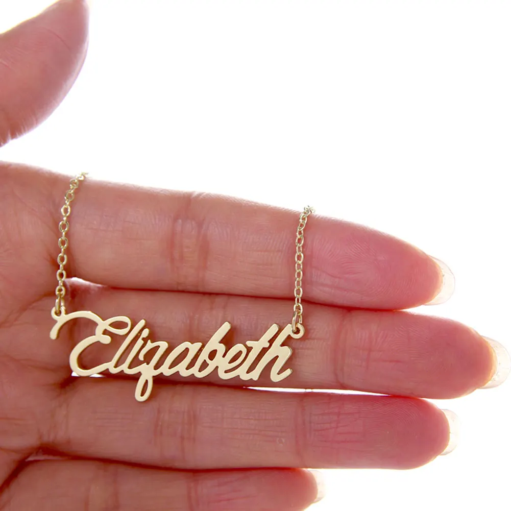 

AOLOSHOW Dainty Elizabeth Name Necklace Stainless Steel for Women Gold & Silver Color Charms Pendant Jewelry Gift