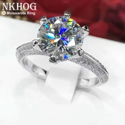 Real Moissanite Rings 3ct 925 Sterling Silver Brilliant Cut Sparkling Lab Diamond Band Engagement Wedding Ring Jewelry For Women