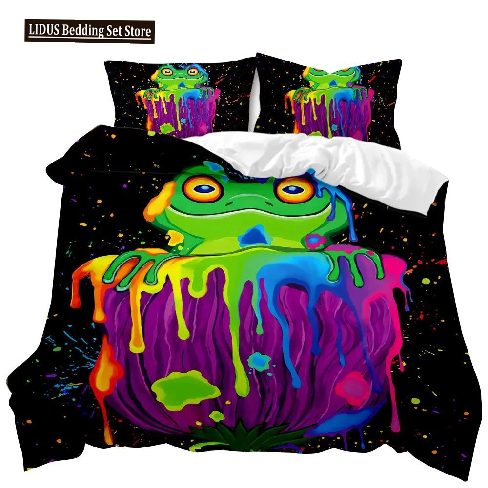 

Frog Duvet Cover Set Cartoon Frog Twin Bedding Set Wild Animal Comforter Cover Kids Double Queen King Size Polyester Qulit Cover