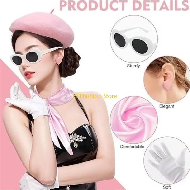 Y5gc conjunto fantasia francesa anos 80, boina feminina francesa, acessórios fantasia, óculos ovais, cachecol e