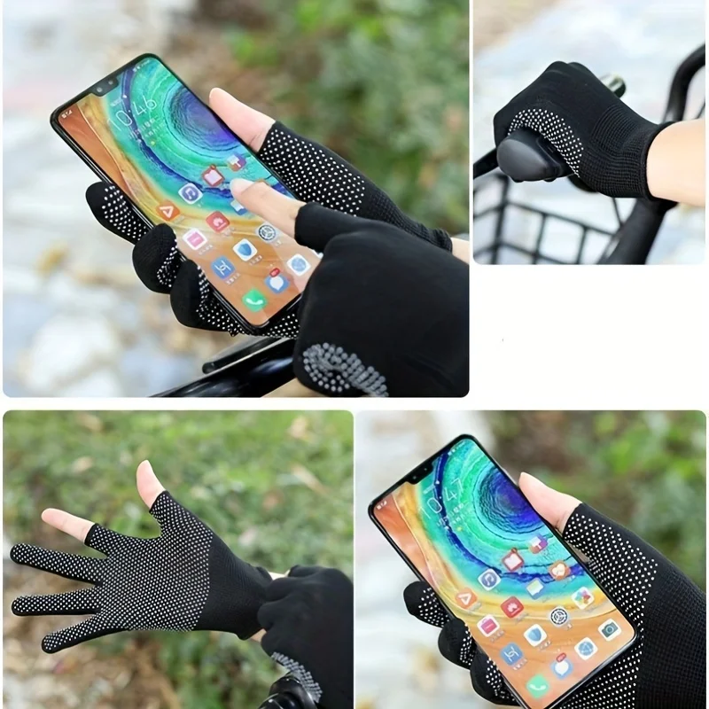 قفازات نصف إصبع مضادة للانزلاق، نمط رفيع عالمي، أصابع مكشوفة، حماية عمل سوداء، مكسورة بإصبعين لركوب الدراجات #2