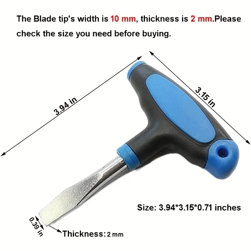 T-Handle Flat Screwdriver,10mm Slotted Tip,Heavy Duty Non-Slip Grip,3.94