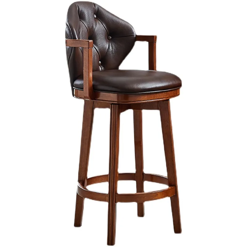

Американский кожаный вращающийся барный стул с высокой спинкой, табурет-остров, Интернет-знаменитость, бар из цельного дерева, домашнее использование