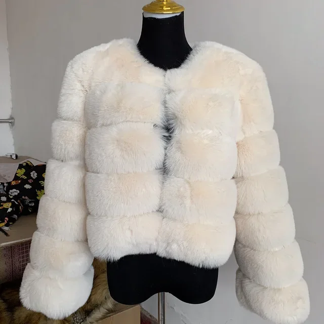 Coats Women Faux Fur Fox Short Coat Thick Warm Round Neck Maxi Open Stitch Elegant Splice Work Jackets Autumn Winter Jacket