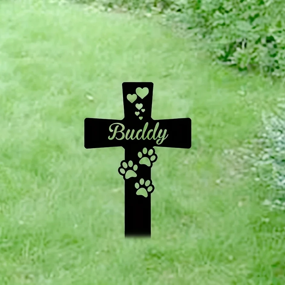 1 PCS  Memorial Dog Cross Buddy Memorial Stake Iron Silhouette Pet Memorial Stake Garden Decorative Stake