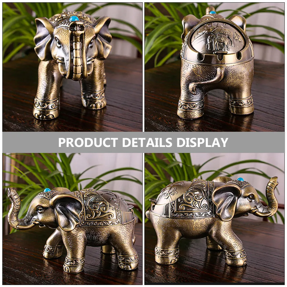 

Ashtray Elephant Desk Decor Chineseashtray with Lid Shelf Sitter Cute Home Golden