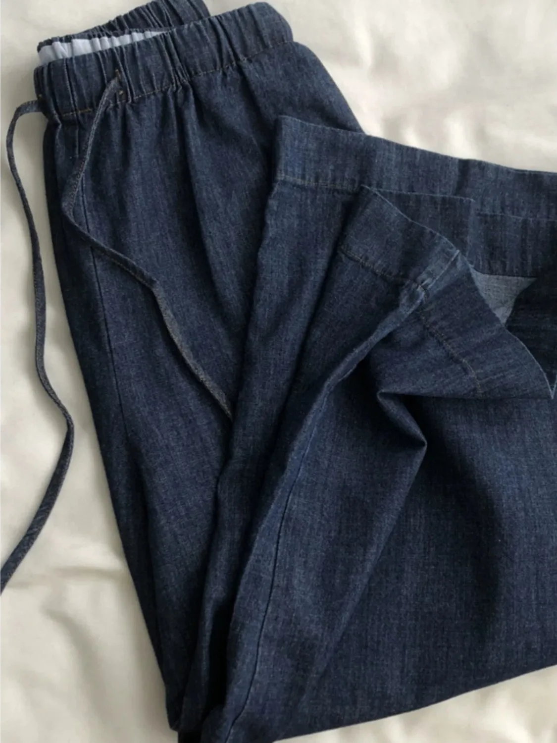 Deep Blue Nine-Tenths Women's Jeans Slimming Straight Leg Wide Leg Pants for Pear Shaped Body Washed Natural Waist Denim