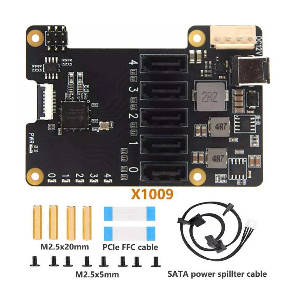 

Подходит для X1009 Pcie до 5 портов SATA Shield HDD Плата расширения SATA3.0 для Raspberry Pi 5