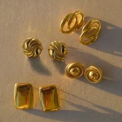 Creative Gold Plated Stainless Steel Round Geometric Earrings for Women Statement Geometric Studs Fashion Jewelry Waterproof