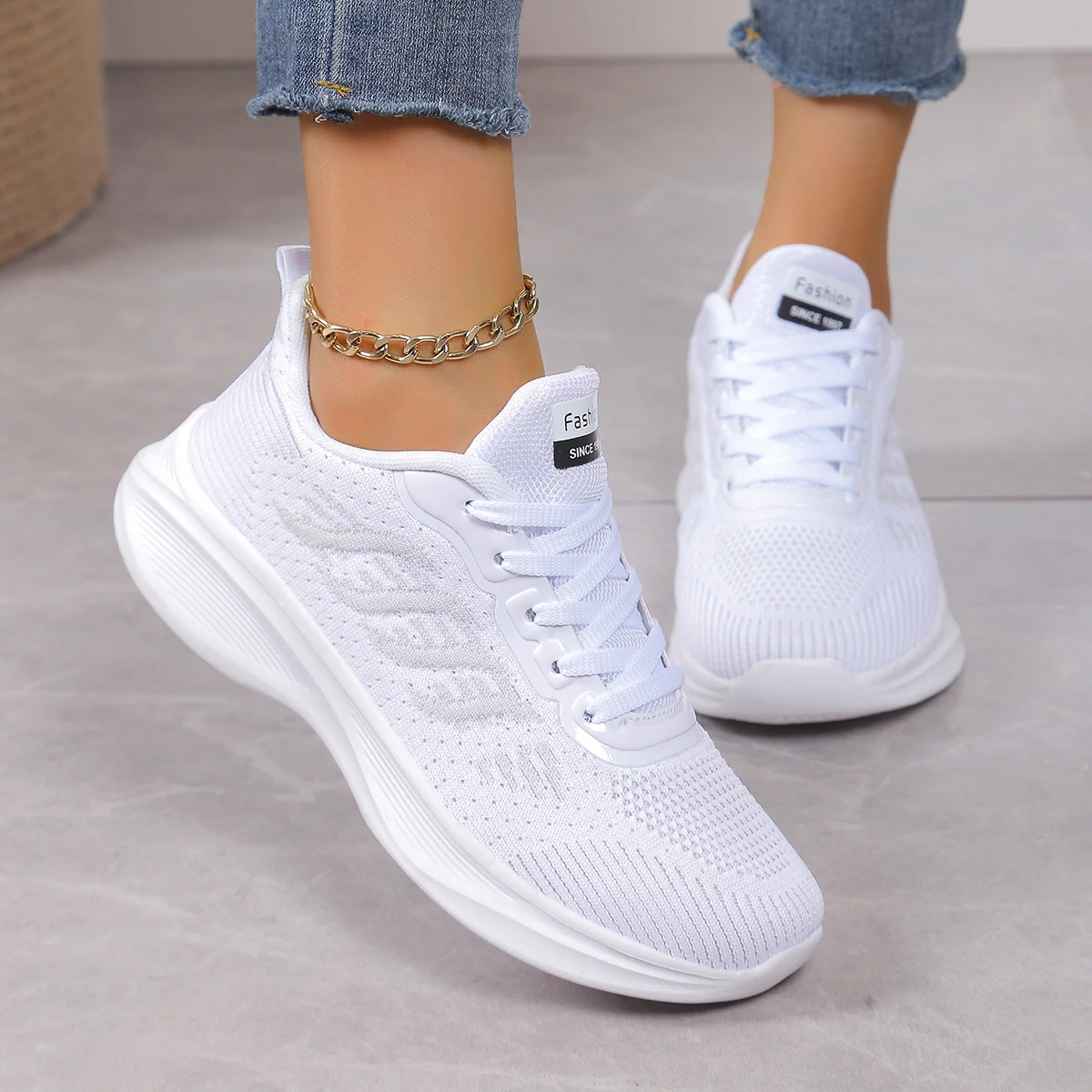 Women's lightweight Outdoor Sporty Striped Letter Printed Fabric Sneakers