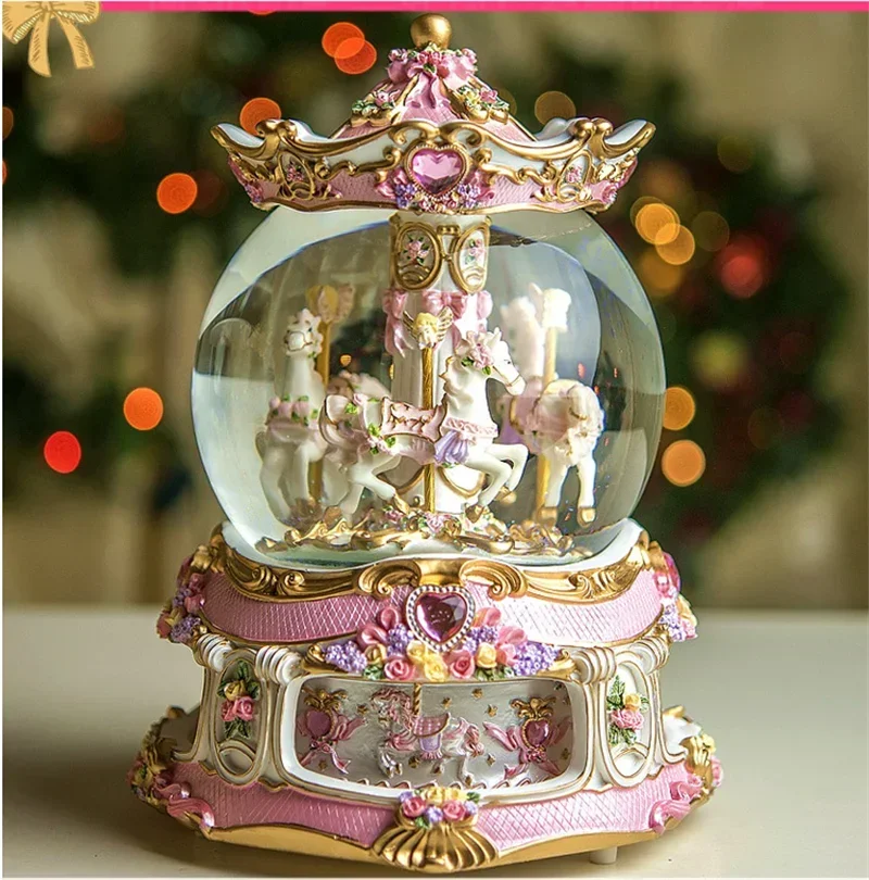 Creative desktop display birthday gift Carousel crystal ball music box custom music box song