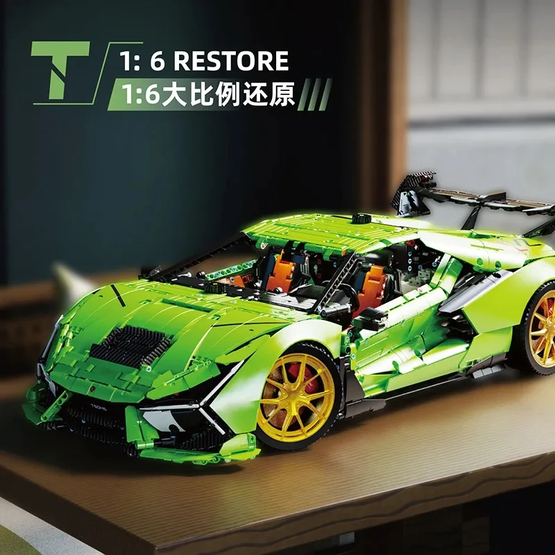 New 6628pcs Lambo T5046 1:6 MOC RC Sports Car Building Blocks Bricks Model Assembling Children\'s Toys Holiday Gift Set