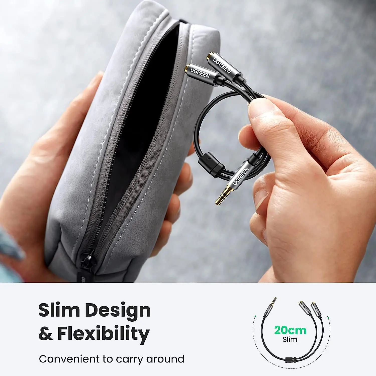 สายแยกเสียงหูฟัง UGREEN 3.5 มม. สายต่อขยายเสียงสเตอริโอแบบ Y ตัวผู้เป็นตัวเมีย อะแดปเตอร์แจ็คหูฟังคู่