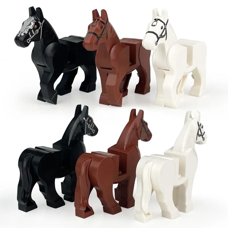1pc Jouets pour enfants Scène de château Chevalier à cheval sur un cheval de guerre/ Pégase Animal Blocs de construction Jouet Figurine d'action Blocs Cadeau pour garçons