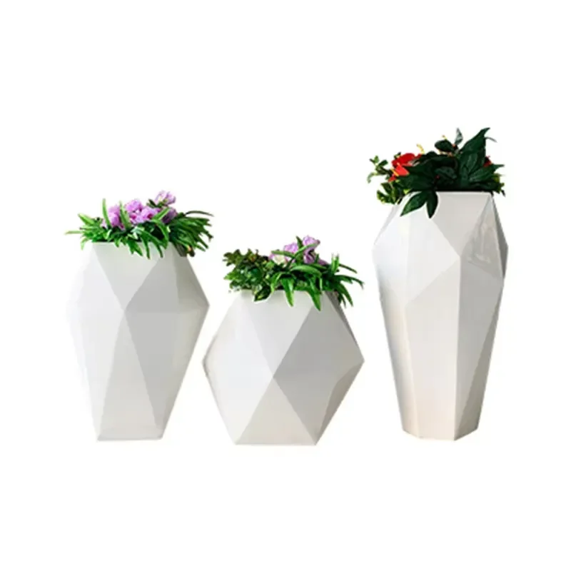 for Fiberglass Flower Pot Nordic Geometric Diamond-shaped Large Vase for Shopping Mall Airport Lobby Hotel Floor-Standing