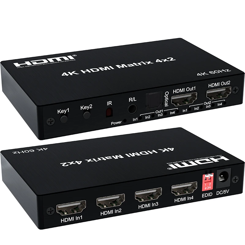 

4x2 HDMI Matrix 4K 60Hz HDMI 2.0 Matrix Switcher 2x4 4x2 with Audio Extractor HDR HDMI Switch Splitter for PC PS5 HDTV HDCP2.2