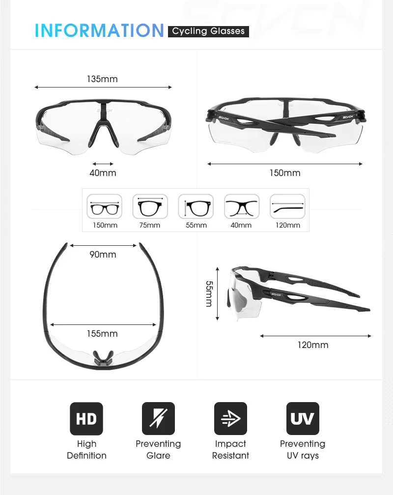 SCVCN Photochrome Sonnenbrille Radsportbrille MTB Fahrradbrille Herren Sportbrille Laufbrille UV400 Schutzbrille – Detail 2