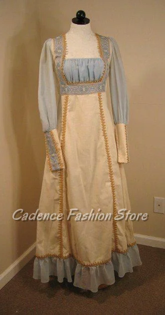 

Индивидуальные сказочные викторианские платья для выпускного вечера с квадратным вырезом и длинными рукавами, кружевная инкрустация из бисера, синие и белые оборки, винтажное вечернее платье