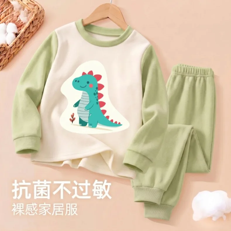 Herbst-Winter Mädchen Freizeit-Schlafanzüge Jungen Samt-Fleece Warme Hauskleidung Sets Kinder Langarm-Unterwäsche Anzug Pyjamas Neu – Detail 6