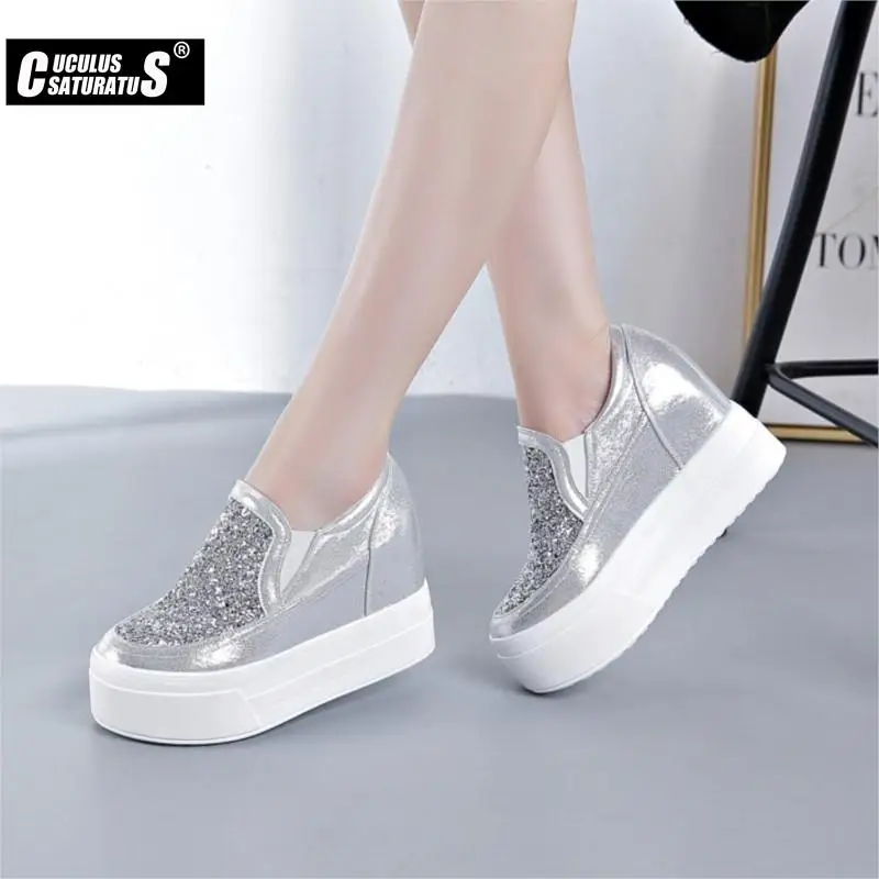 2022 New Genuine Leather Platform Wedge Sneakers Women Fashion Thick Bottem Sneakers Casual Shoes Women Increase Vulcanize Shoes