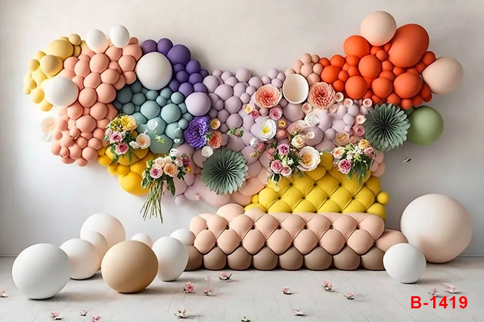 Fondos de globos y flores para fiesta de cumpleaños de niños, decoración de retrato familiar de bebé, suministros fotográficos personalizados, pancarta de fondo