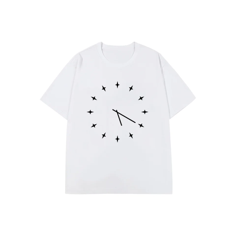 

2025 summer new product clock printing round neck short-sleeved T-shirt men's loose T-shirt