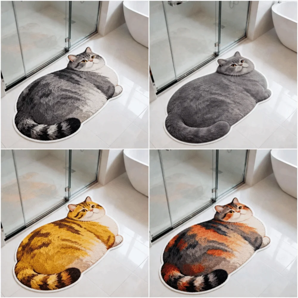 40*60cm Cute Cat Crystal Velvet Floor Mat Russian Blue Non-slip Bathroom Carpet Abrasion-resistant Water-absorbing