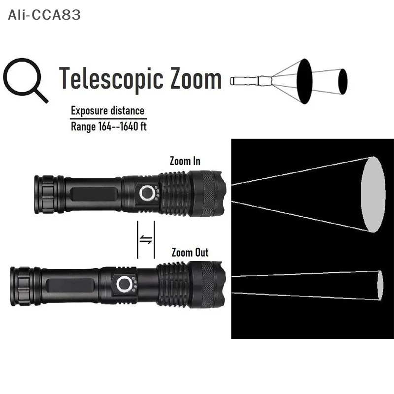 XHP50.2 Led Flashlight With Battery Level Display Rechargeable 4 Core Torch Zoom Usb Hand Lantern For Camping Outdoor Emergency