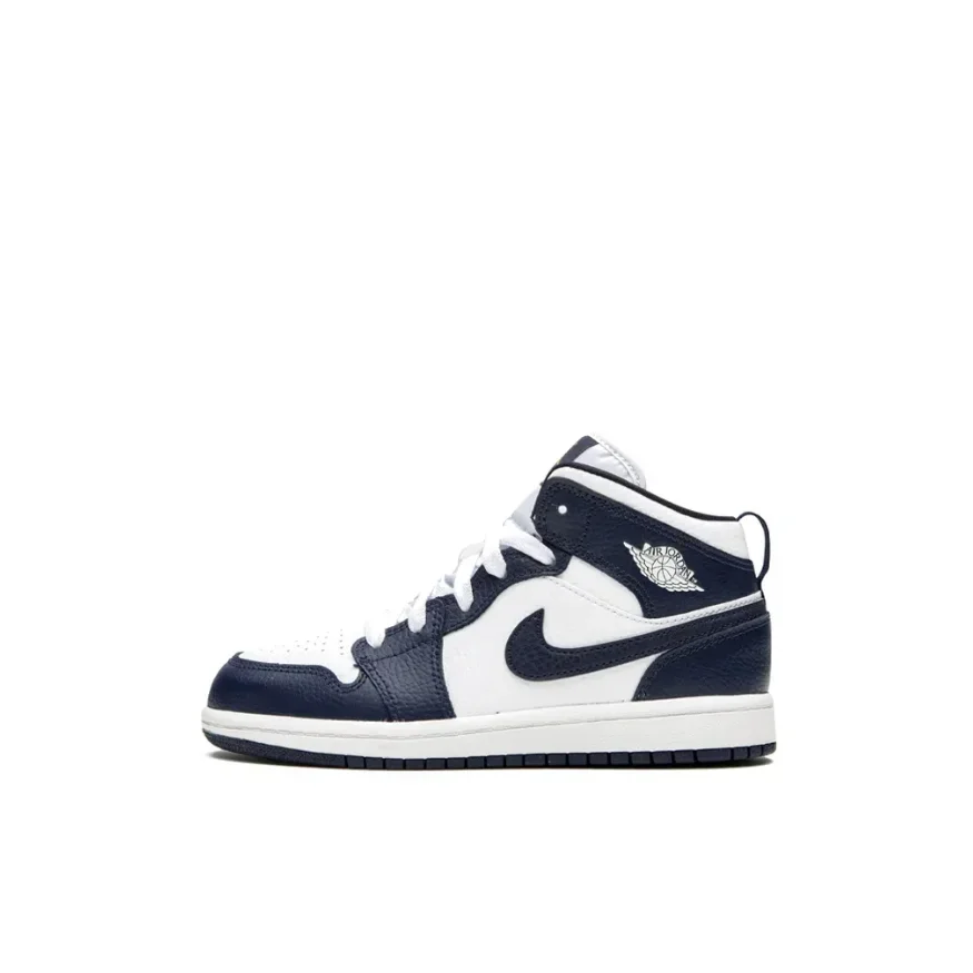 Nike Air Jordan 1 Comfortable wear-resistant shock-absorbing mid-top boardshores for middle and small children black and white