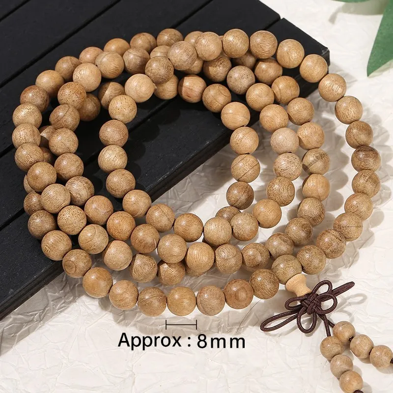 JD Natural Light Golden Silk Sandalwood Buddha Bead Multilayer Bracelet Women Men Mala Prayer Hand String Meditation Jewelry