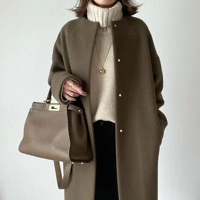 Spring New Loose Coat Female Light Ripe Wind Solid Color Medium Length Coat Top Women Coat