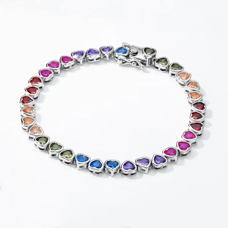 Love Rainbow Moissanite Bracelet 18K Gold Inlaid Colored Baby Stone Bracelet Simple Light Luxury