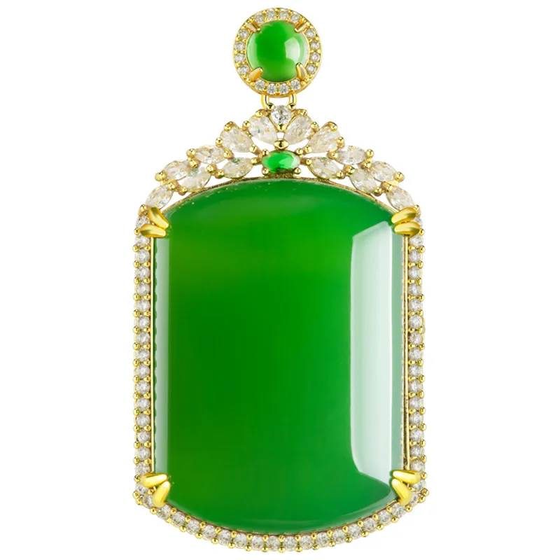 

Green Real Jade Agate Pendant Necklace Energy Vintage Natural Jewelry Accessories Chain Gemstone Man 18K Gold Plated Fashion