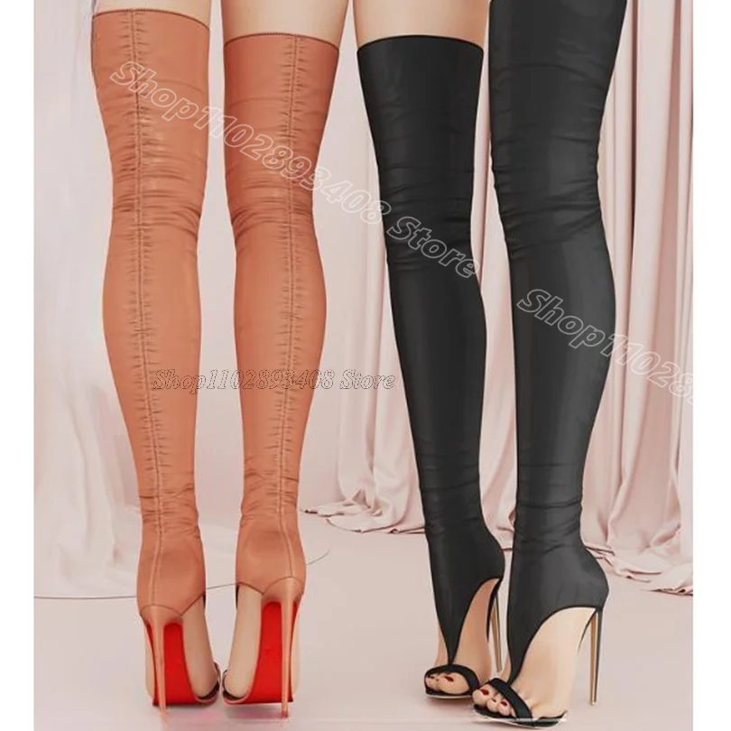 

Black T Strap Stiletto Sandal Boots Back Zipper Fashion Party Dress British Style Women Over Knee Boots 2025 Zapatos Para Mujere