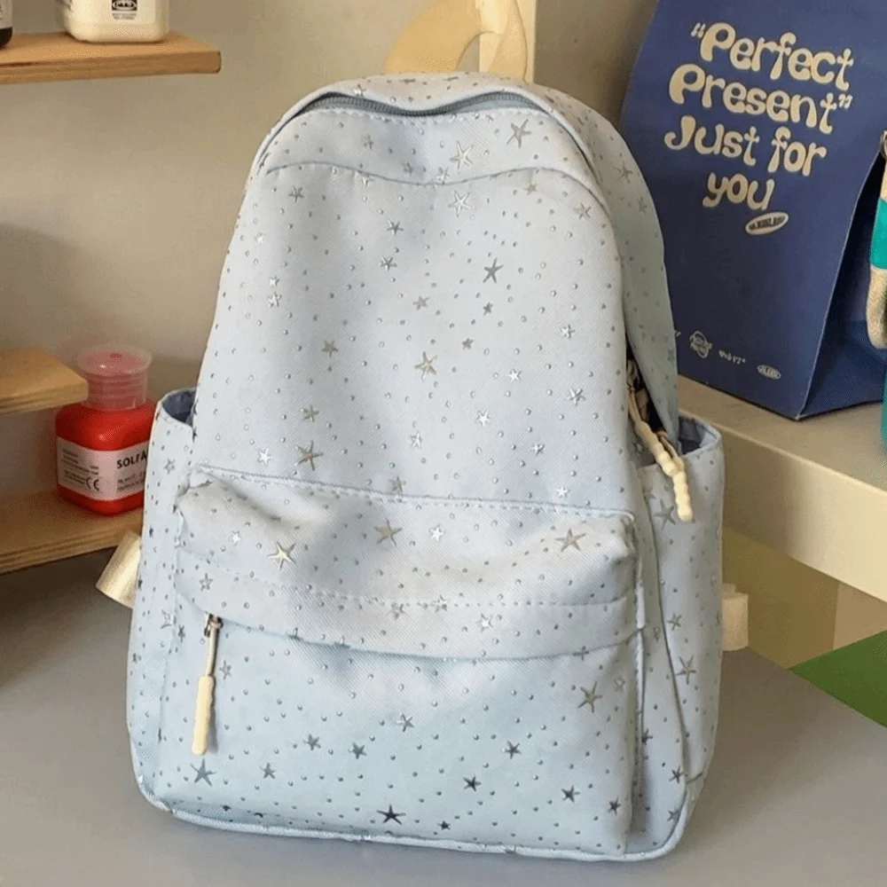 Sweet Print Star Backpack Large Capacity Lightweight Nylon Backpack Shoulder Bag Korean Style Students School Bag Travel