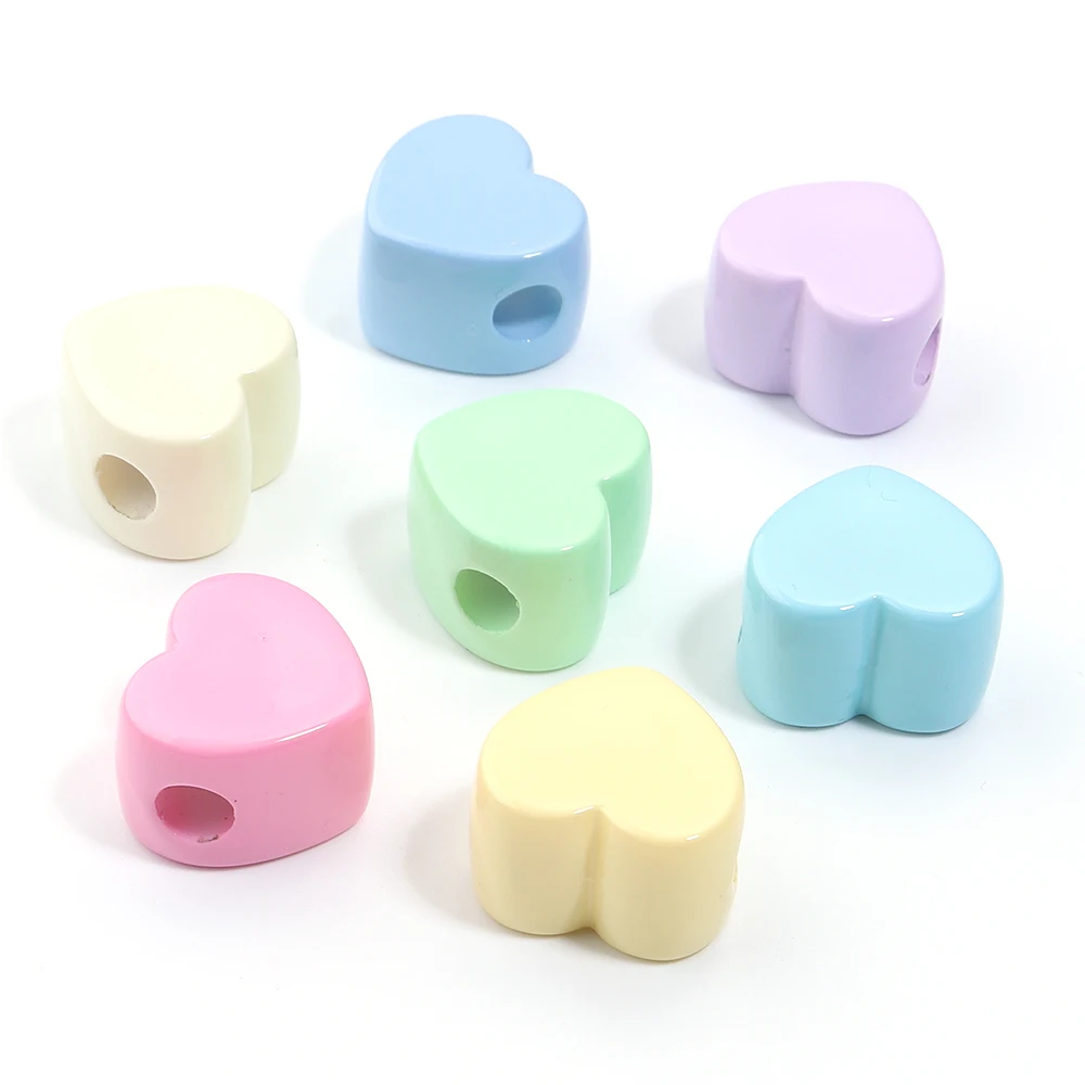 6 stücke Herz Acryl Perlen Macaron Farbe Große Loch Lose Perlen Für DIY Schmuck Machen Armband Halskette Telefon Kette Zubehör