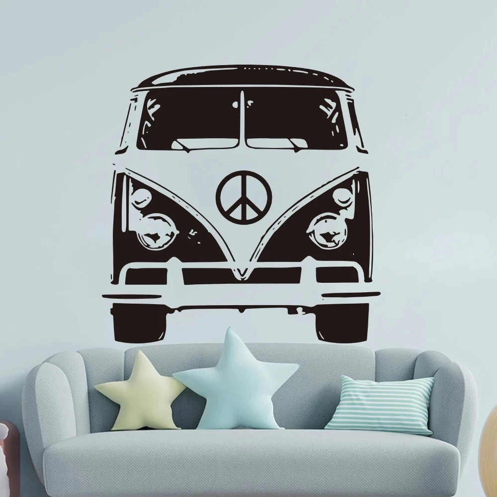 Hippie Van Car Wall Sticker Children Kids Room Decor Auto Camping Rv Travel Wall Decal Garage Decor Vinyl Removable Decals A939