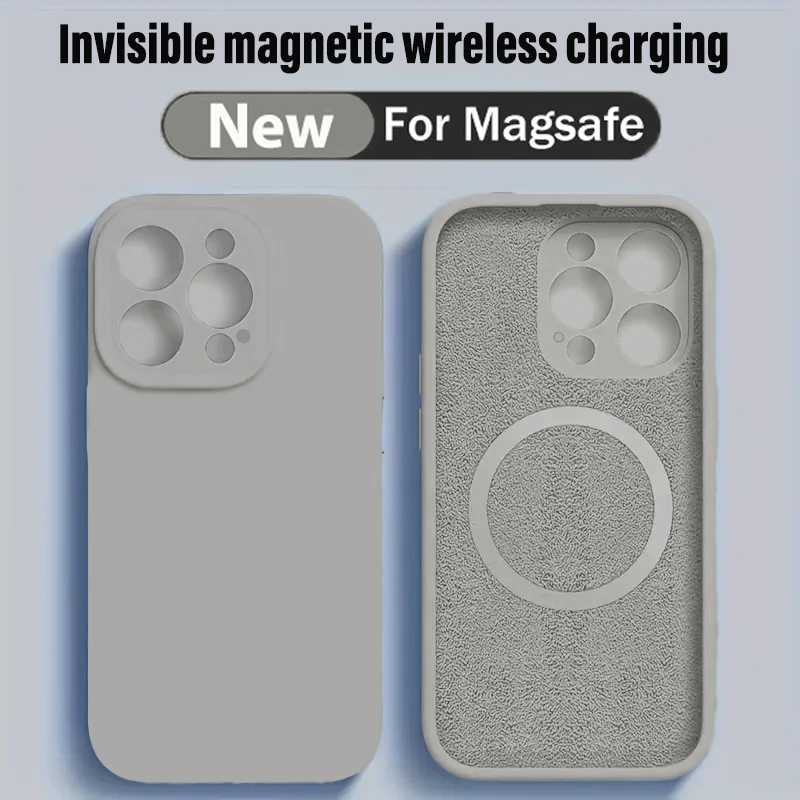 For Magsafe Wireless Charge Magnetic Phone Case For iPhone 15 13 14 11 12 Pro Max Plus Funda Soft Square Liquid Silicone Cover